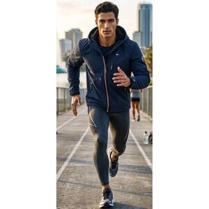 TOMMY HILFIGER Navy Blue Hooded Performance Winter Jacket Coat Mens Large